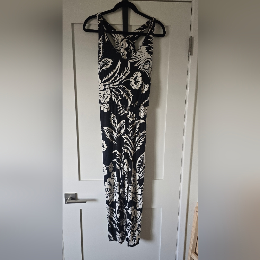 Soma Black and White Floral Jumpsuit With Built In Bra